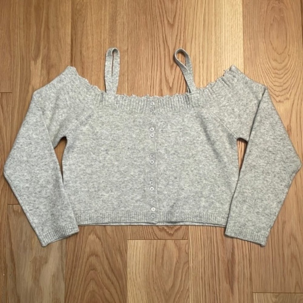 Oak + Fort Off The Shoulder Soft Grey Cardigan Size Small